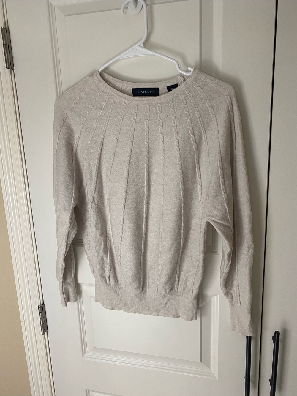 Tahari Light Cream Cable Knit Crewneck Sweater
